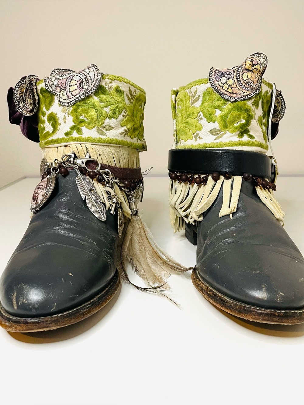 Custom Up-cycled Vintage Leather Ankle Boots By Justin Boots